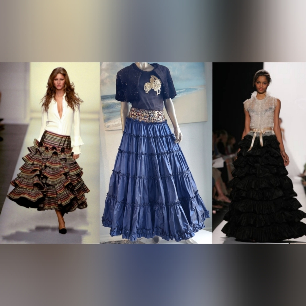 $5,000 OSCAR DE LA RENTA BLUE SILK HAND BEAD EXCL EMBROID LONG RUNWAY SKIRT 4